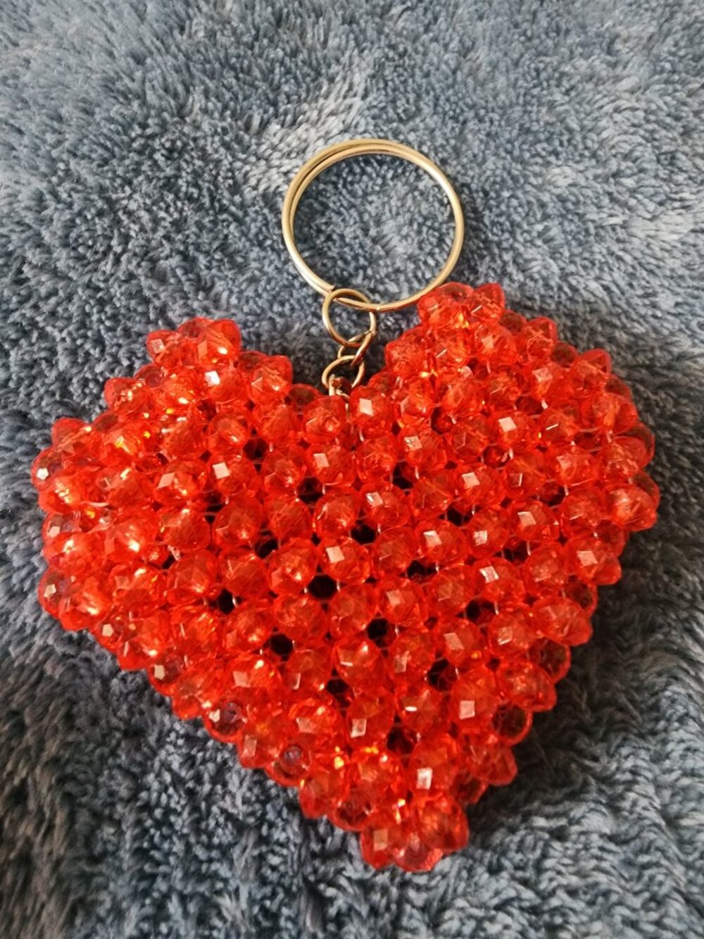 Handcrafted Ruby Red Crystal Heart Keychain | Beaded Purse Charm